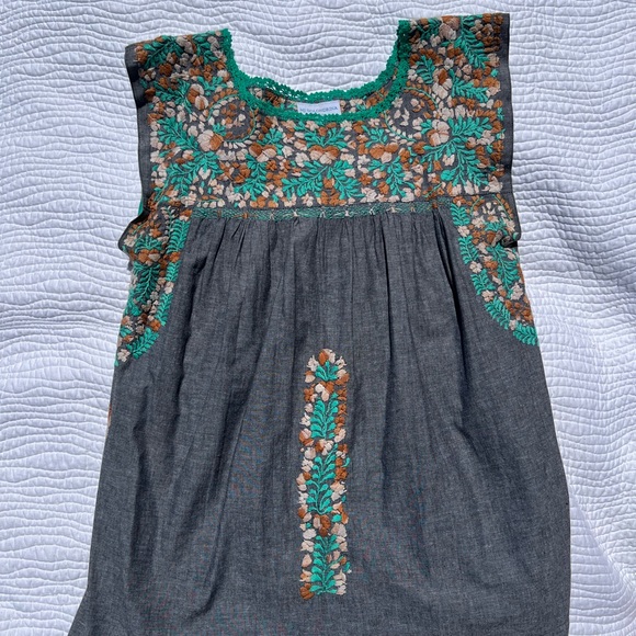 Mi Golondrina Tops - Mi Golondrina Embroidered Floral Blouse in Teal, Rust & Cream